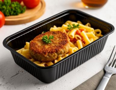 Котлета из индейки жареная + макароны 