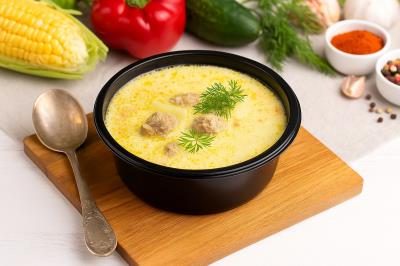 Сливочный суп с фрикадельками из индейки