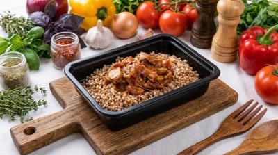 Говядина в томатно-сметанном соусе + гречка