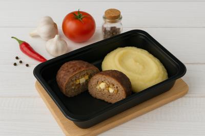 Зраза с луком и яйцом+пюре