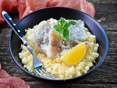 Рыба с сыром и грибами + кус-кус