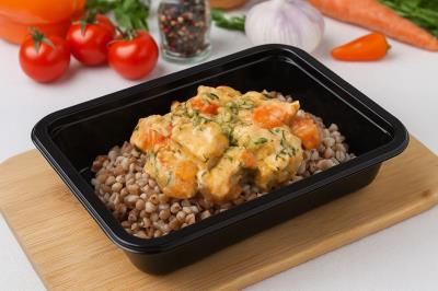 Фрикасе из курицы с овощами+гречка